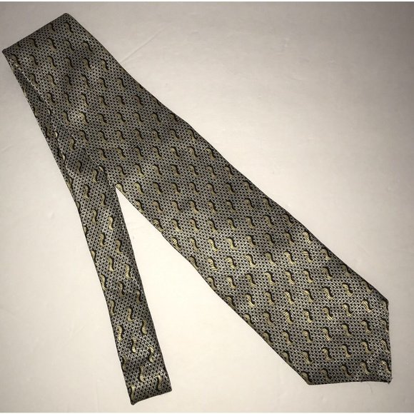 Pravata Mens Neck Tie Silk Geometric Gold Black - Picture 1 of 3